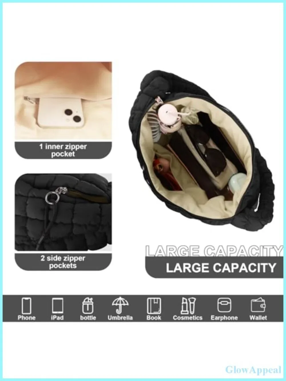 Quilted Puffer Tote Bag Lightweight Nylon Hobo Crossbody Shoulder Bag